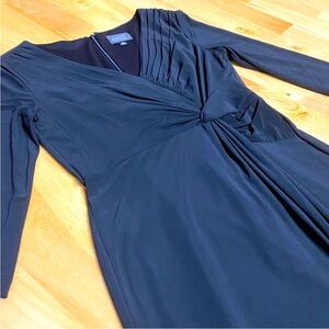 Adriana Papell faux wrap 3/4 sleeve black midi